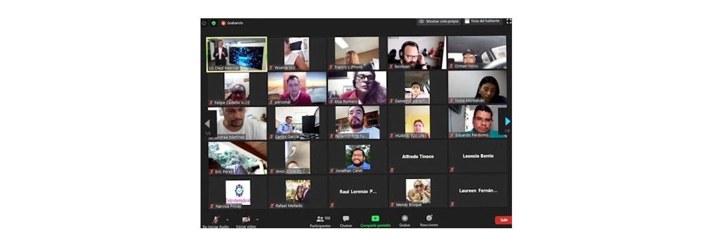 LG’s Luis Gálvez hosts a Zoom call with the content creators and tech and lifestyle journalists attending LG's OLED TV launch online
