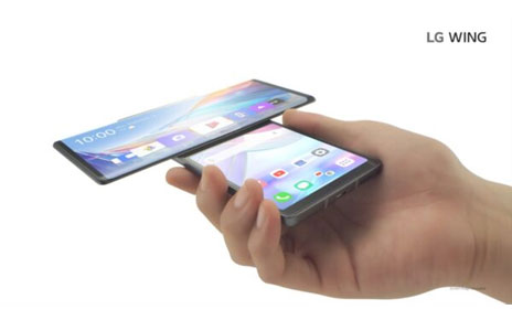 A person holding LG WING in Swivel Mode which makes it useful for multitasking
