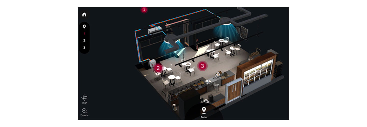  An overlooking view of the virtual cafe which demonstrates how LG’s HVAC solutions can be used in retail