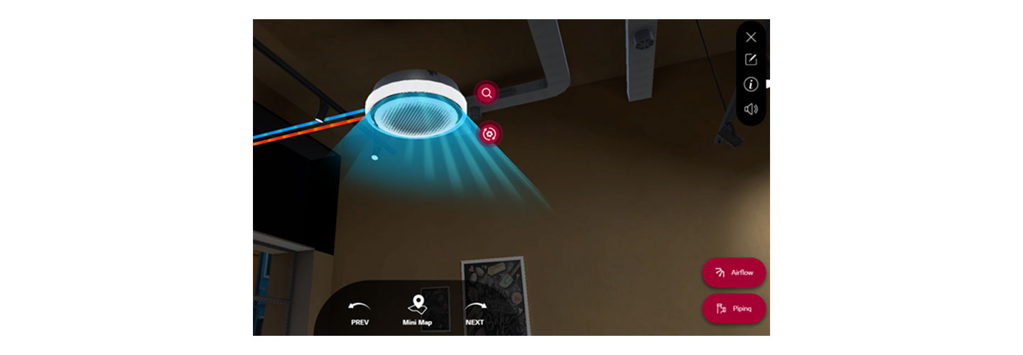LG Round Cassette with its airflow being demonstrated during the LG HVAC Virtual Experience