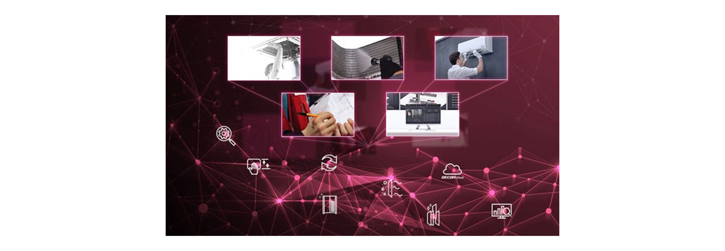 Five images above several icons related to LG HVAC solutions