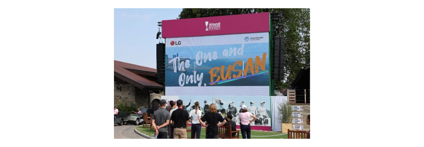 LG's digital billboard in Evian Resort Golf Club, France displaying a video of Busan, South Korea to promote the city as a host to World Expo 2030
