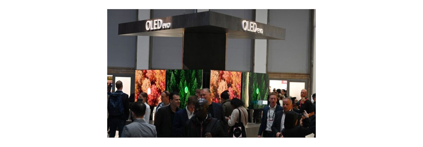 The 97-inch OLED evo Gallery Edition TV showcased at LG Booth during IFA 2022
