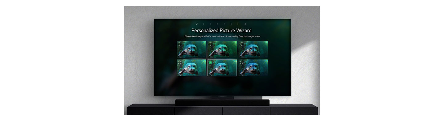 LG OLED TV on top of a stand as it demonstrates its Personalized Picture Wizard feature
