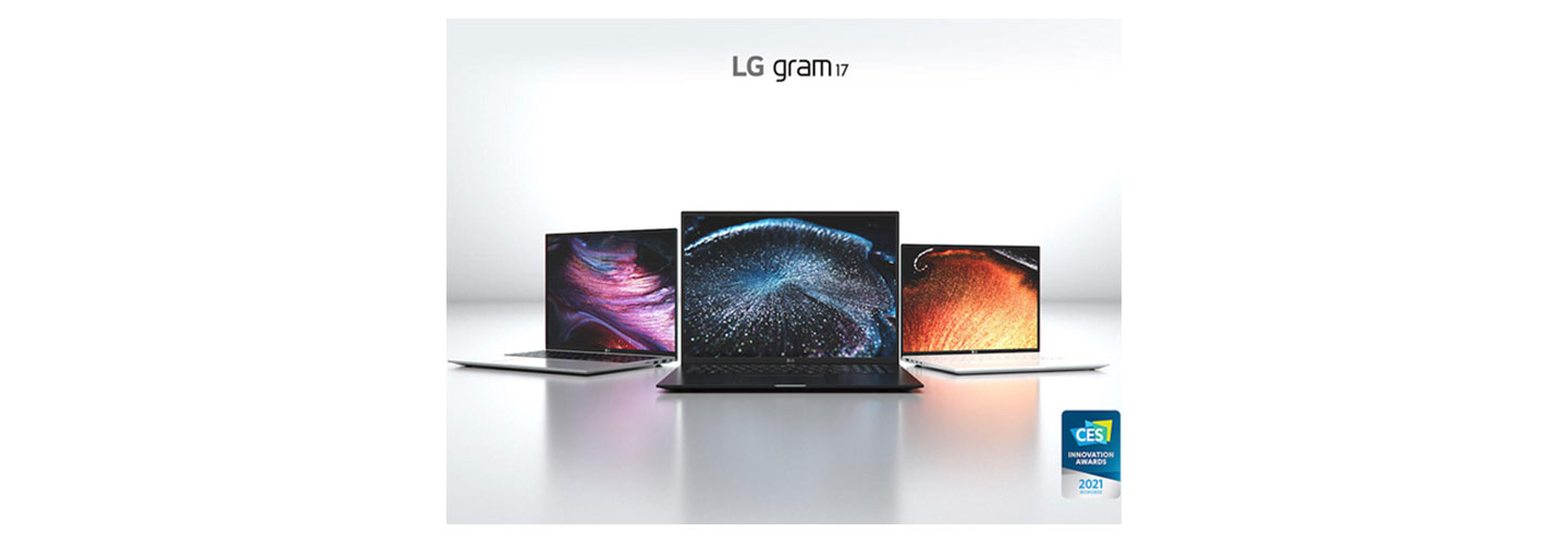  LG gram's new lineup for 2021 in all three colors - silver, black and white