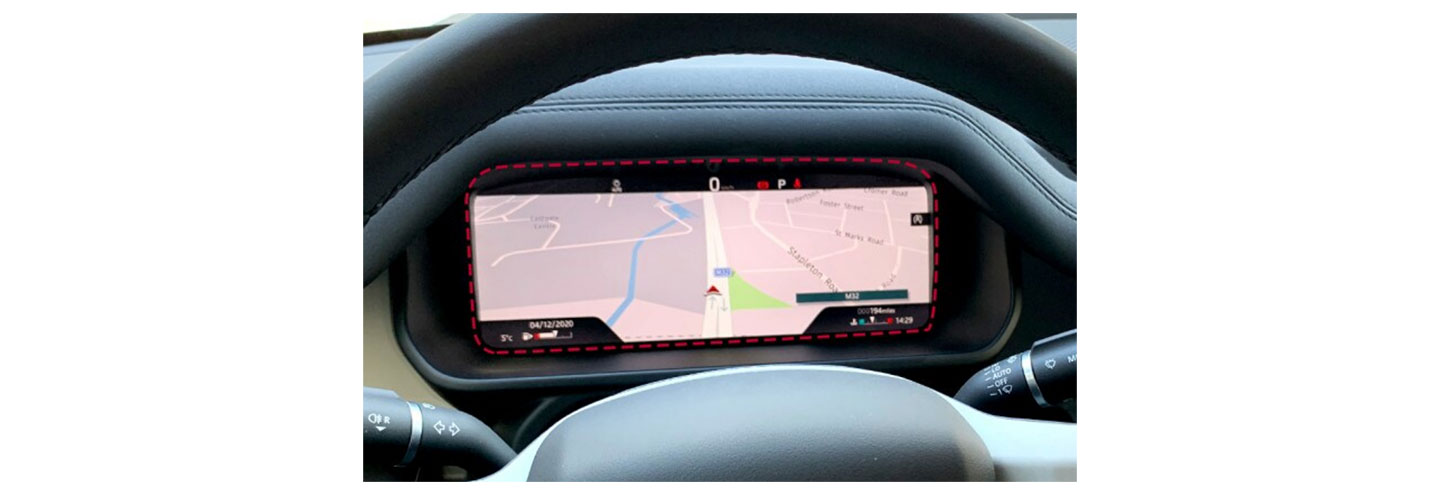A closeup photo of a cluster screen displaying navigation