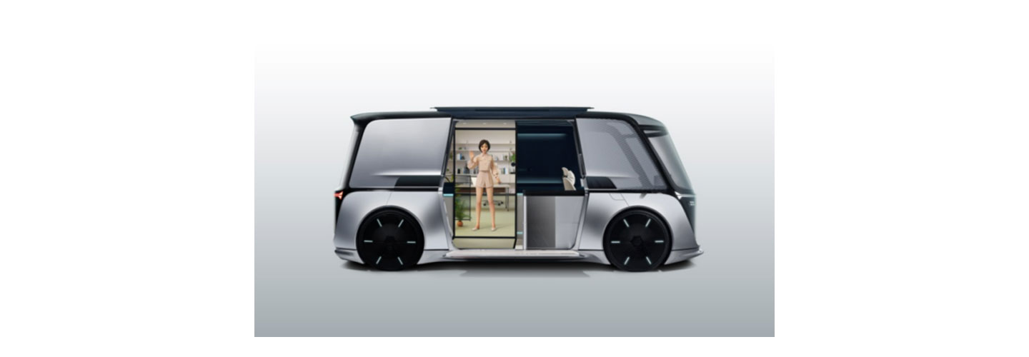 LG OMNIPOD concept car with Reah Keem on its door
