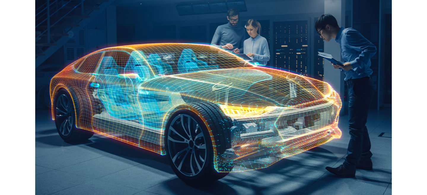 Illustration of engineers taking a closer look at a vehicle