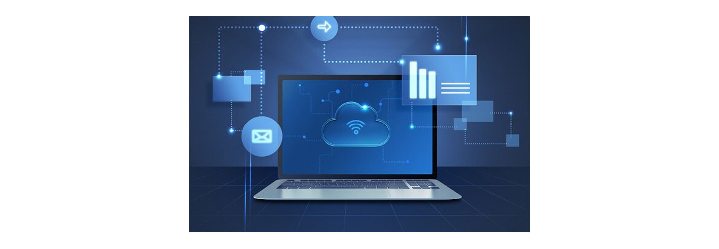 An illustration of a laptop with an icon depicting the cloud displayed on its screen 