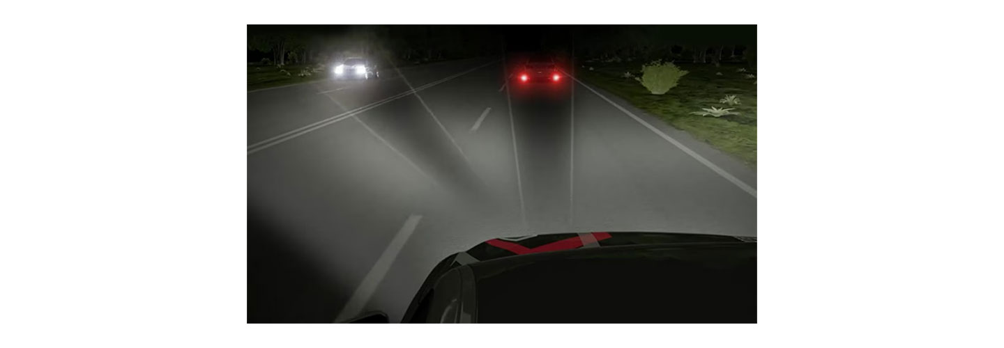 An image of a camera sensor on a vehicle sensing other cars on the road