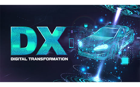 An illustration of an automobile outlined with a bright blue light on the right and 