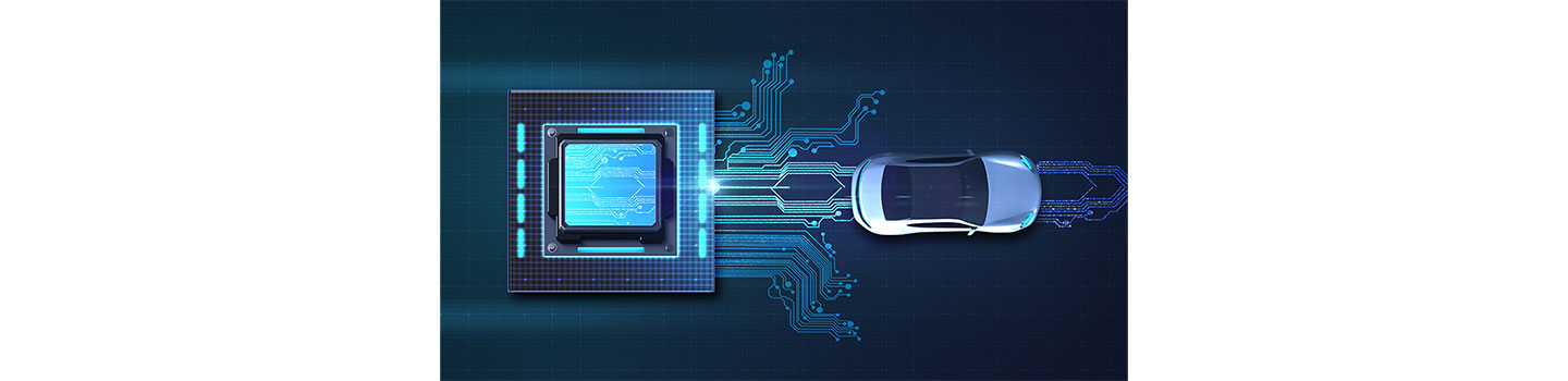 An illustration of an automobile connected with a chip