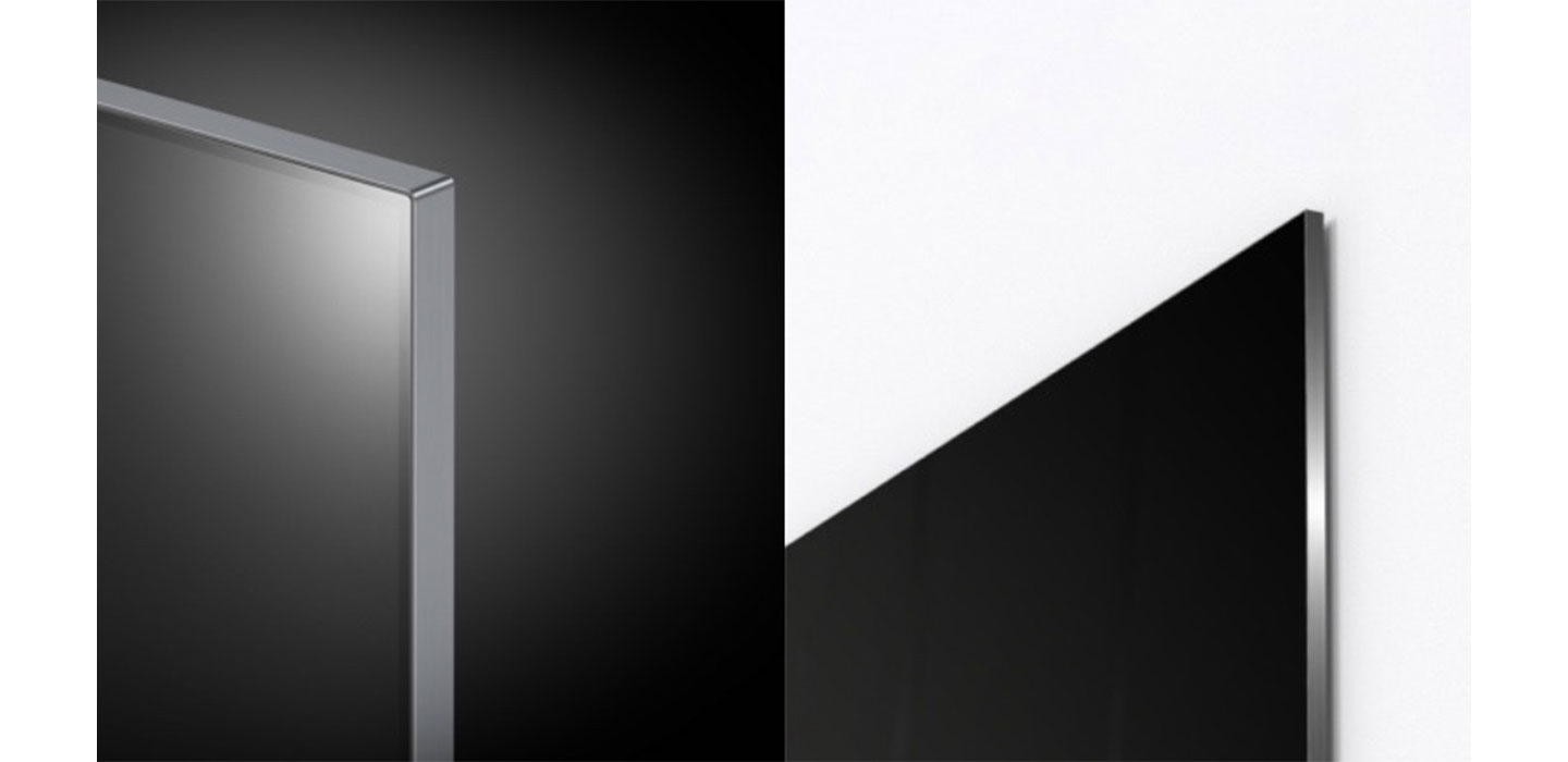 A close-up view of the Zero gap design and special wall bracket of LG OLED evo G3
