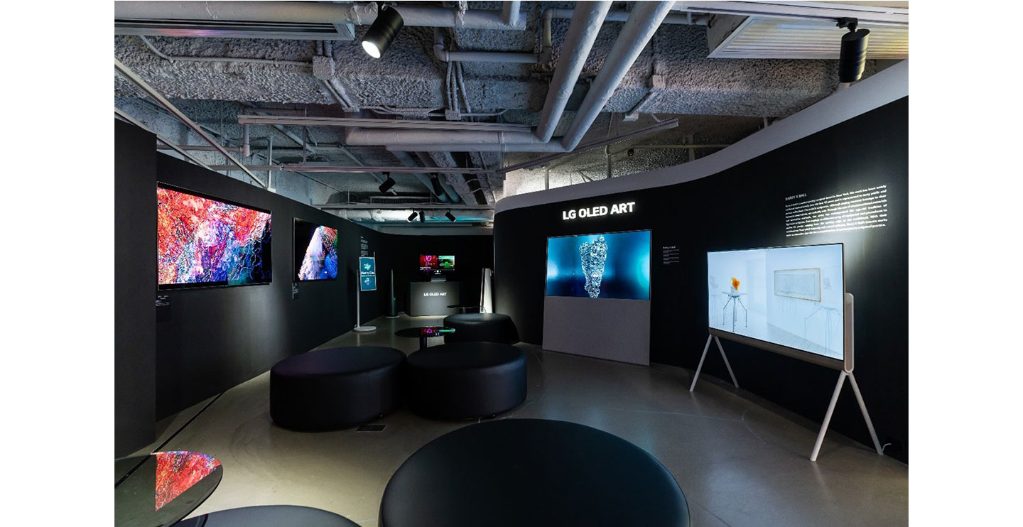 A space filled will various LG products displaying artworks at Digital Art Fair Xperience Hong Kong