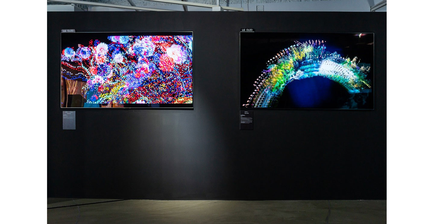 LG OLED TV displaying Henry Chu’s ‘Flowered World’ and ‘Piano Wind’ during Digital Art Fair Xperience Hong Kong