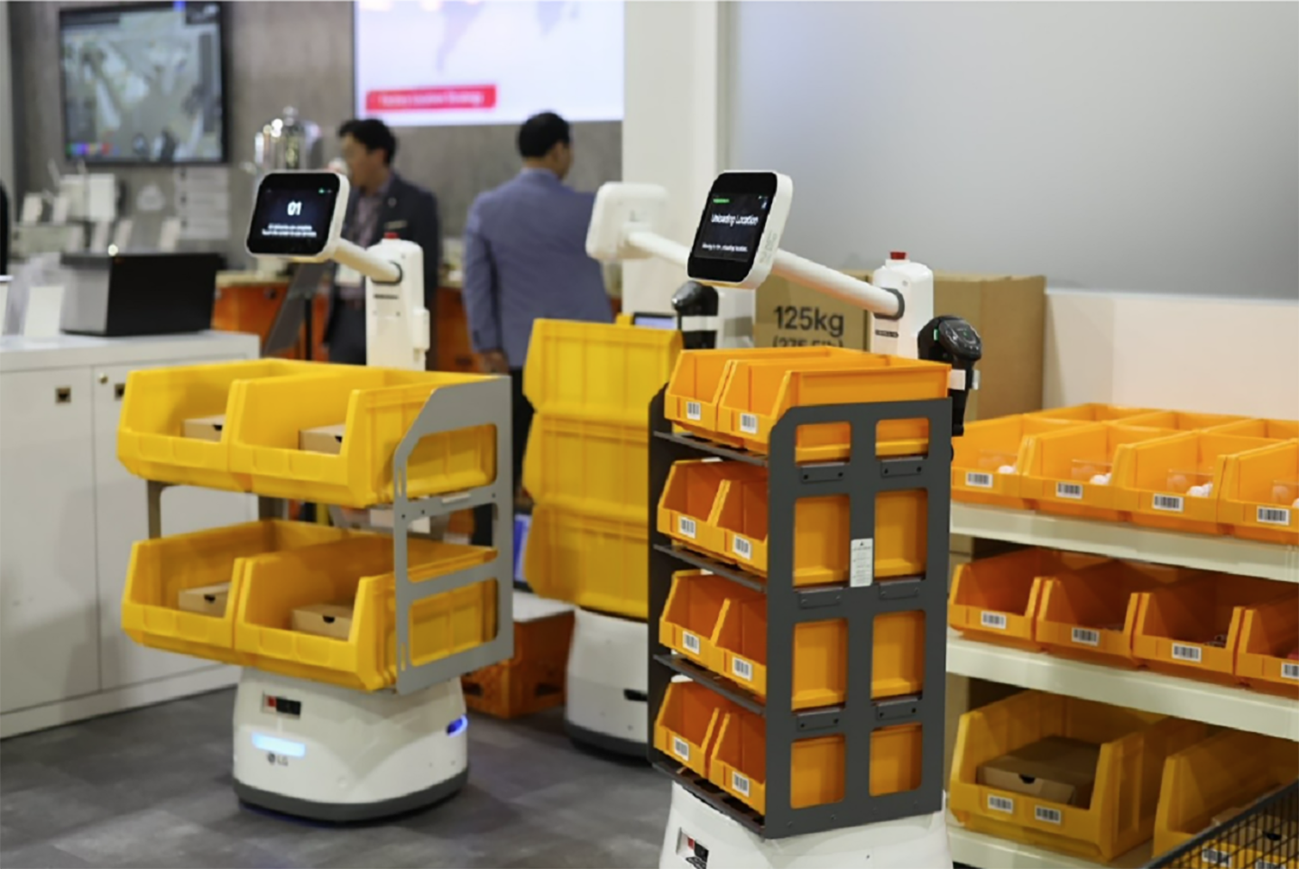 A picture of the LG CLOi CarryBots at the venue