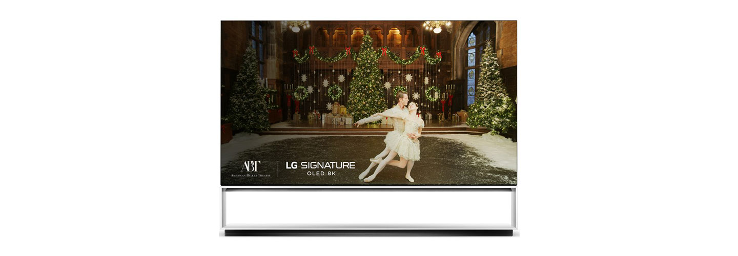 An up-close shot of LG SIGNATURE OLED 8K TV playing the special highlights video of the American Ballet Theater’s portrayal of The Nutcracker