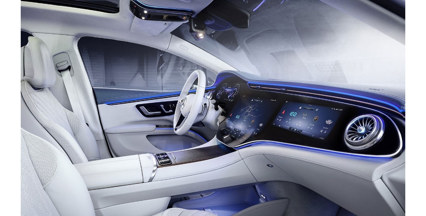 Inside the Marcedes-Benz EQS EV sedan equipped with LG’s newest premium in-vehicle infotainment system