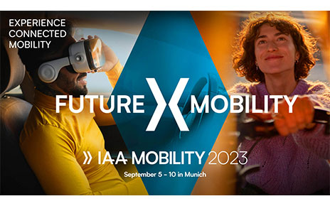 IAA Mobility 2023 theme ‘Experience Connected Mobility’ written on a design image