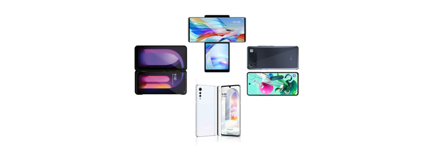 An image of LG V60ThinQ 5G and LG Dual Screen, LG WING, LG VELVET, and a LG K Series device