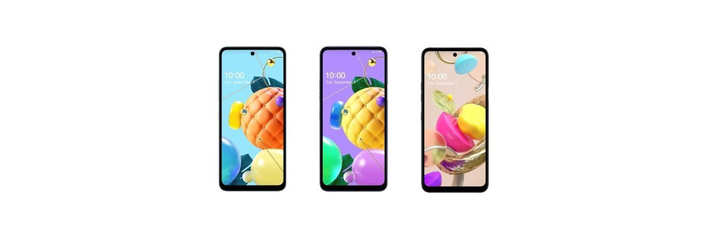 A front view of LG K Series' K62, K52 and K42 devices displaying vivid images on the lock screen