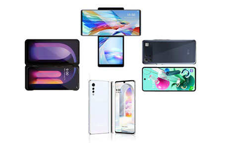 An image of LG V60ThinQ 5G and LG Dual Screen, LG WING, LG VELVET, and a LG K Series device
