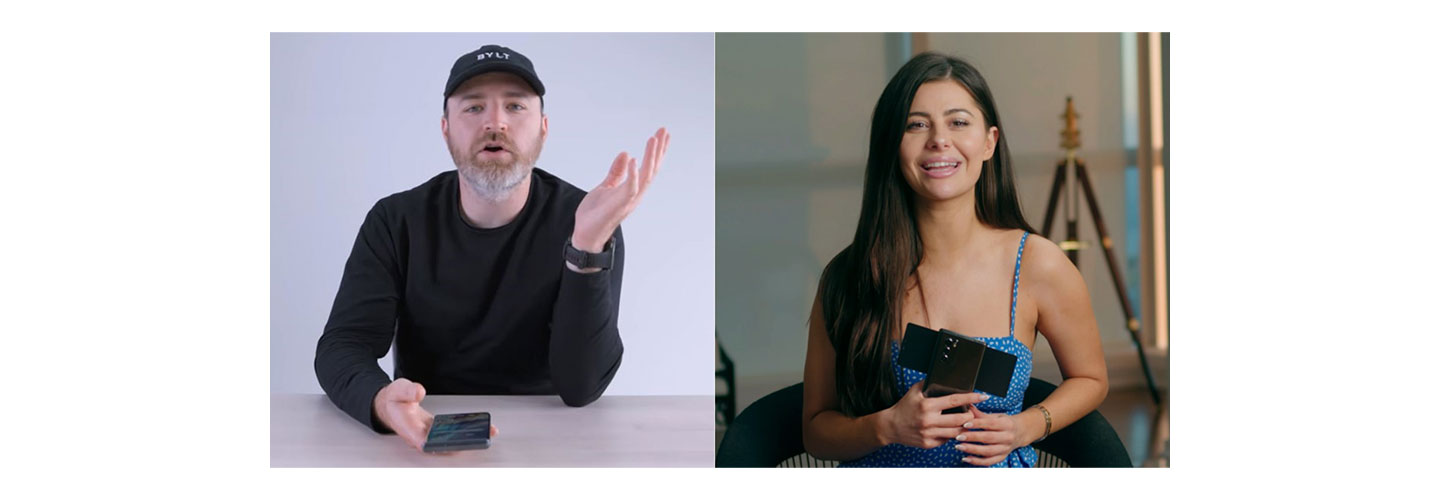 Popular YouTubers Unbox Therapy and Azzyland talking about and showing off LG WING in their online videos
