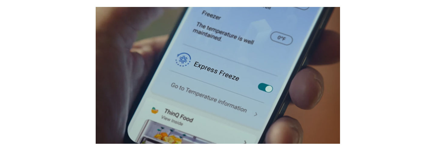 The LG ThinQ app’s Express Freeze feature turned on