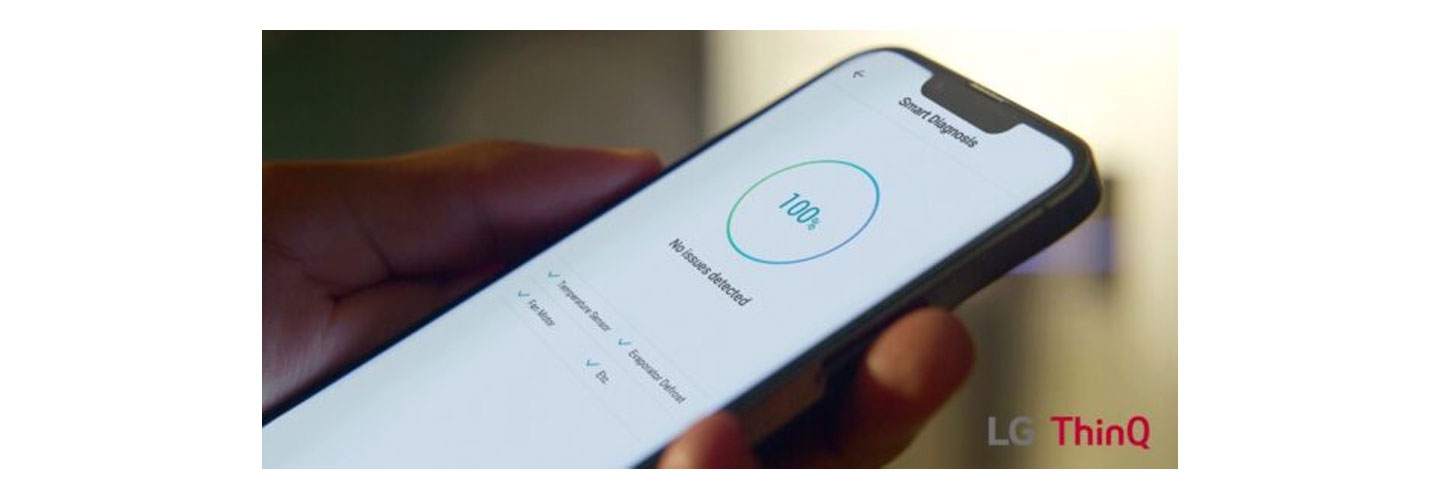 A smartphone running the LG ThinQ app’s Smart Diagnosis feature 08