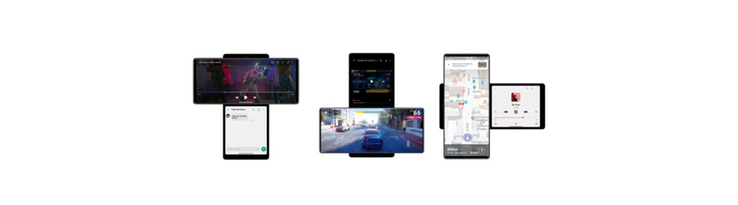Three different positions in LG WING’s Swivel mode which make it possible to do two tasks at once