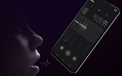 A concept image visualizing the notion of Autonomous Sensory Meridian Response (ASMR), with a woman speaking directly into LG’s smartphone.