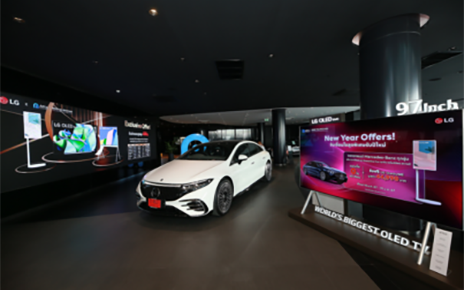A picture of the ATTA Autohaus showroom with a white Mercedes Benz vehicle