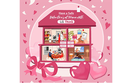 An illustration of a home showing how to spend Valentine's Day with LG's various products.