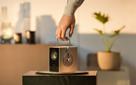 LG’s CineBeam Q projector with a 360-degree rotatable handle