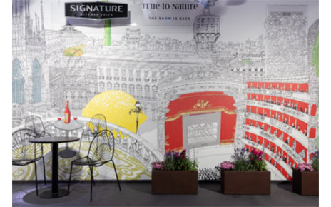 The art piece by Italian architect and illustrator, Carlo Stanga, is displayed at the Signature Kitchen Suite showroom in Piazza Cavour, Milan, Italy