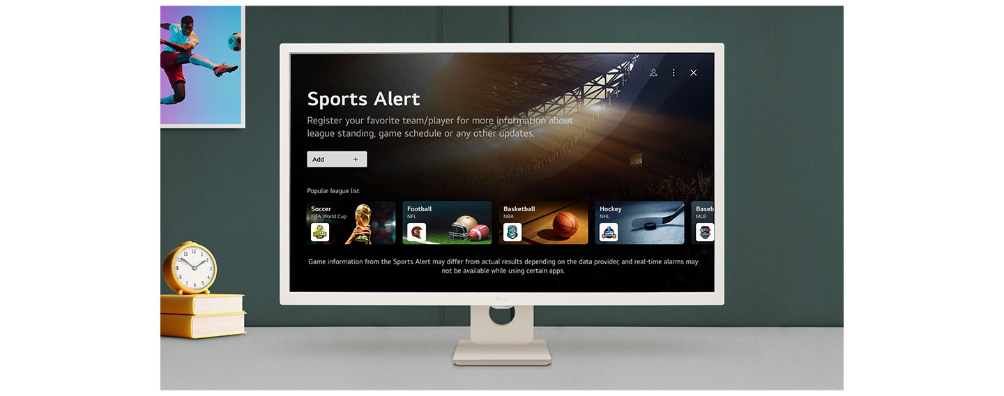 LG SMART Monitor displaying sports alert feature