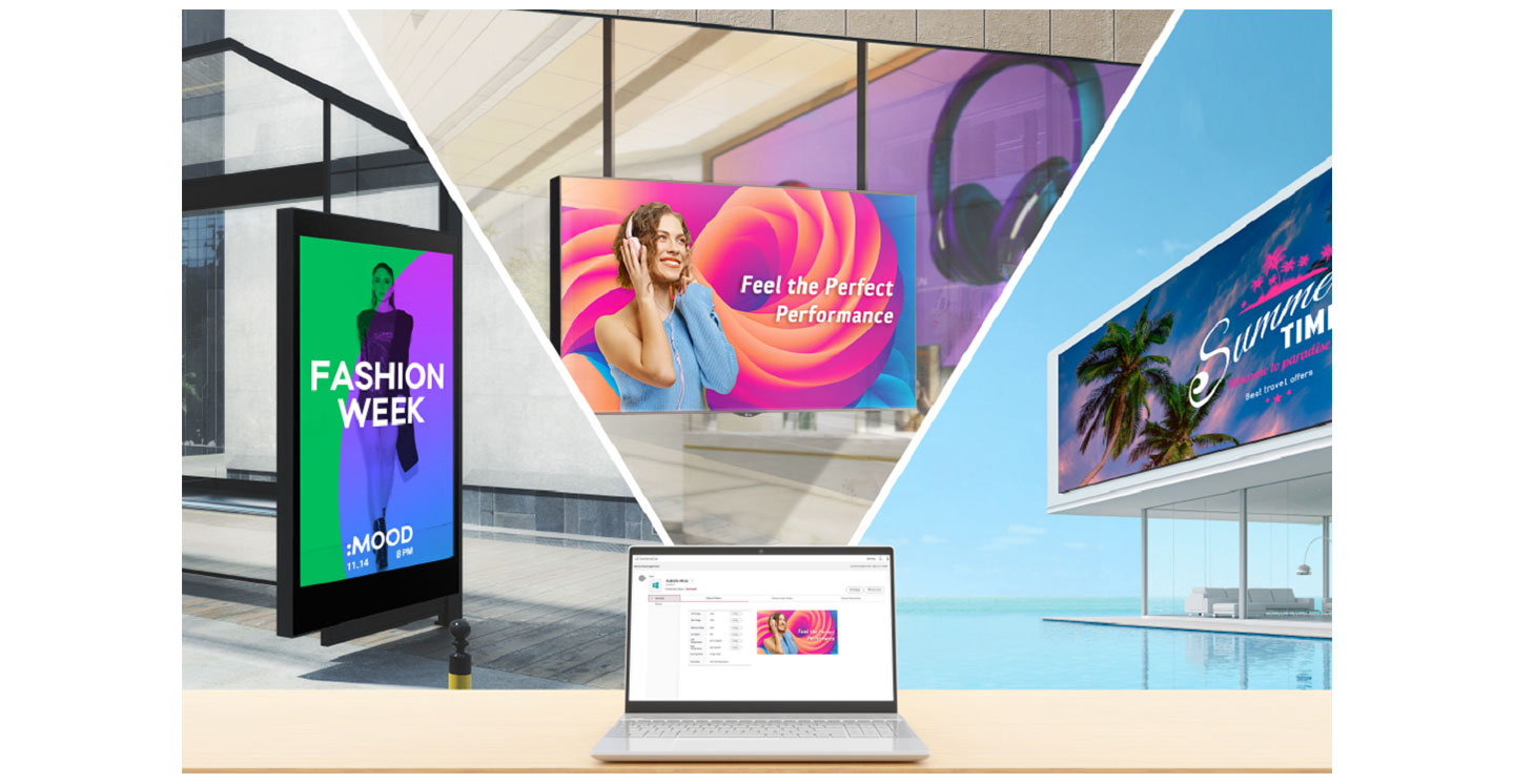 LG Business Cloud connected with LG digital signages in 3 different places