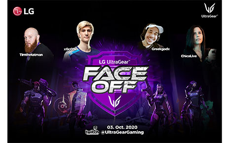 Poster for the LG UltraGear FACE-OFF tournament airing live on October 3 with popular Twitch streamers, TimTheTatman, xQcOW, Greekgodx, and ChicaLive