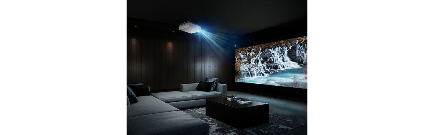 LG CineBeam 4K UHD Laser projector delivering vibrant, crystal clear images in a dark room