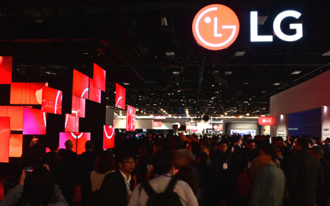 Crowds walk through the exhibition hall at CES 2026, with LG logos displayed throughout the area.