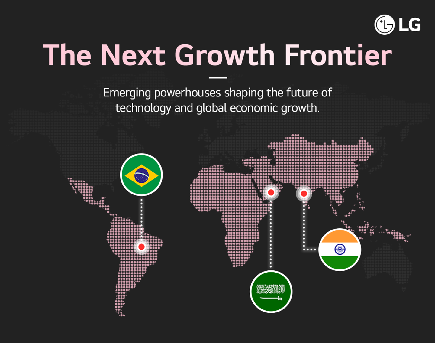 A world map emphasizes India, Saudi Arabia and Brazil under the title of "The Next Growth Frontier."