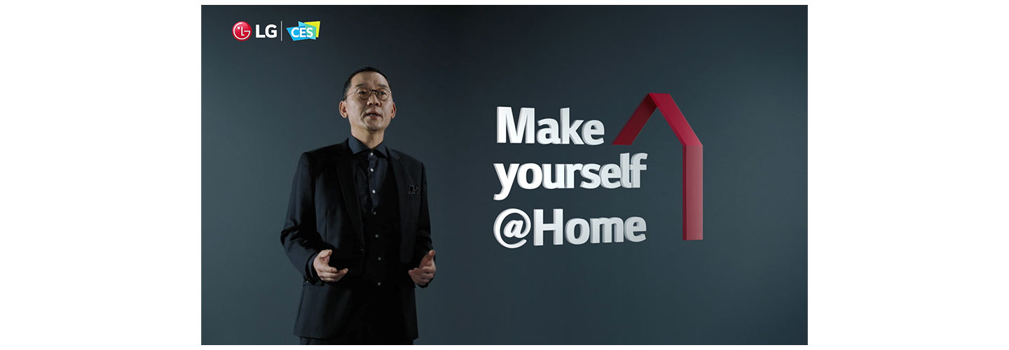 Kim Jin-Hong, the head of LG Electronics Global Marketing Center, presenting the company's latest products under the 'Make yourself @Home' theme during the its CES 2021 online exhibition.