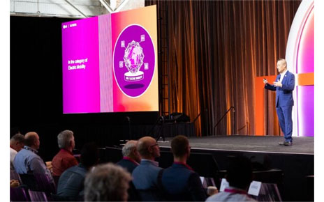 LG Electronics Senior Vice President of Innovation Dr. Sokwoo Rhee, giving a speech at LG NOVA's event where finalists for its Mission for the Future program were unveiled.