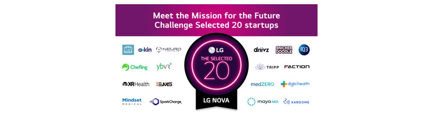 An image with the logo of 18 startups advancing to the next stage of its Mission for the Future global challenge competition with the title 'Meet the Mission for Future Challenge Selected 20 Startups' on top