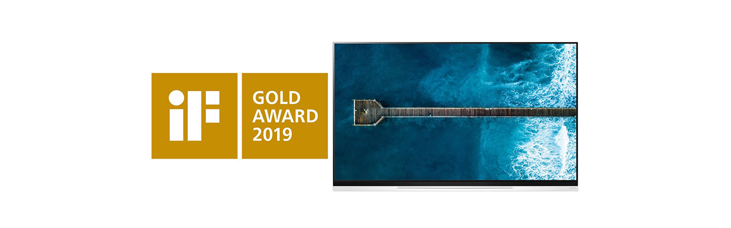 Logo of iF Gold Award and the LG OLED TV E9 image.