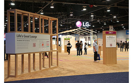 LG's booth at CES 2022 entirely made out of upcycled, recycled and recyclable materials.