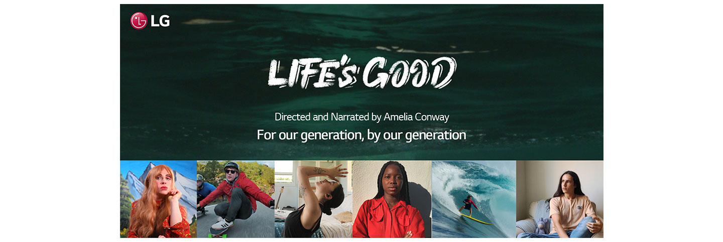 A poster of the Life's Good campaign video with pictures of featured top influencers and the film's slogan, For our generation, by our generation