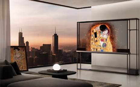 A picture of the LG SIGNATURE OLED T in a living room-like setting