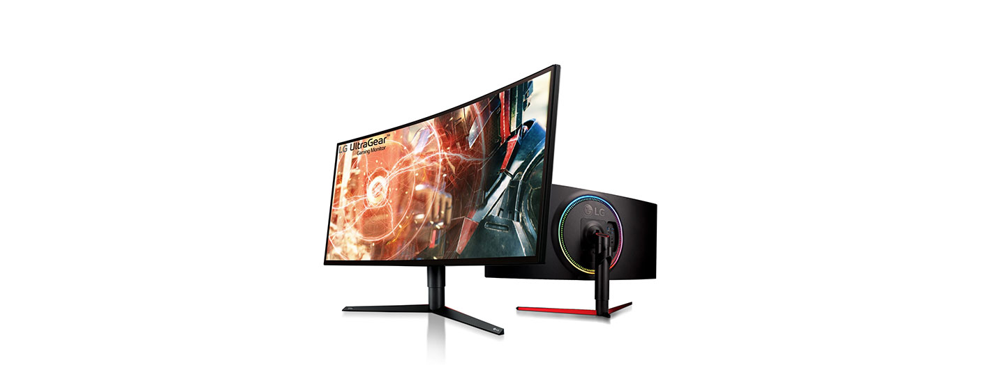 A right-side and rear view of LG UltraGear Gaming Monitor.
