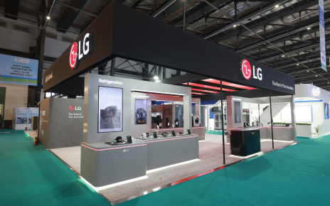 Product displays are arranged across an open layout throughout LG’s Residential HVAC, Refrigeration and Commercial HVAC zones at the company’s booth during ACREX 2026.